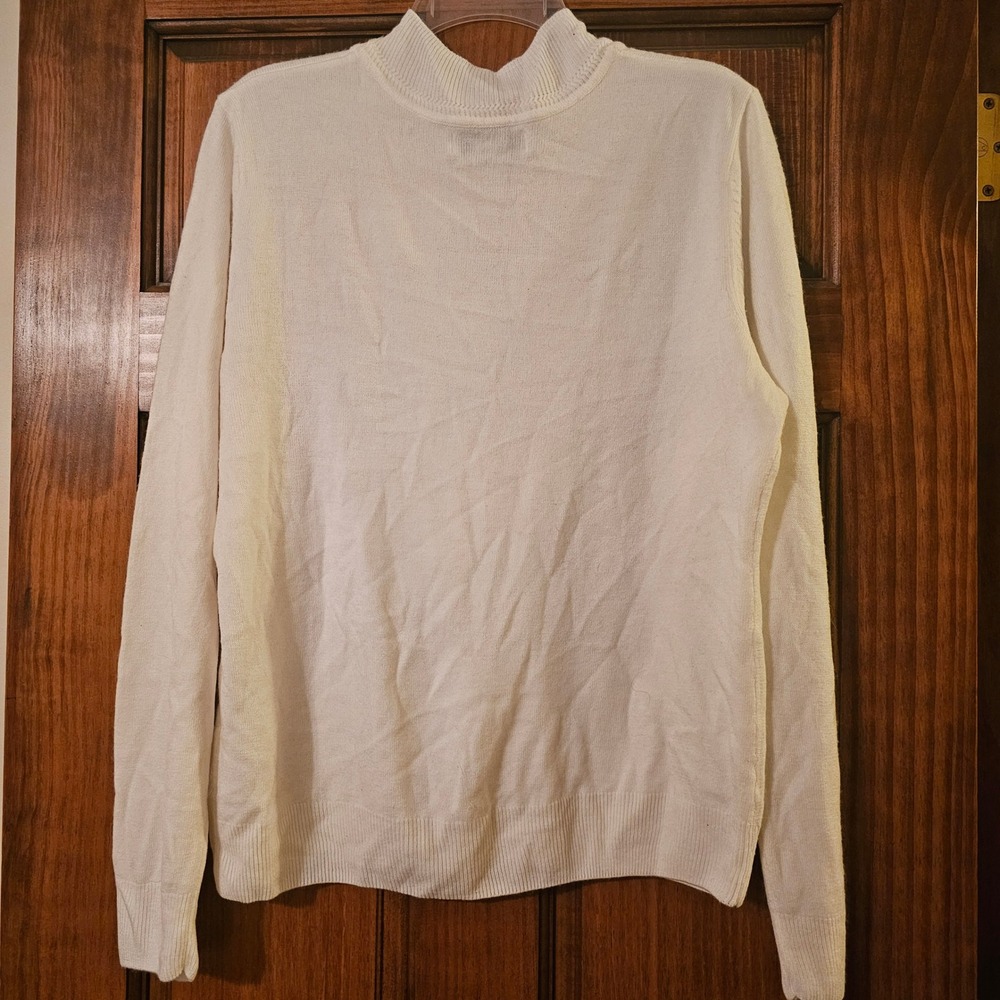 Womens Ivory White Mock Neck Long Sleeve Knit Pullover Sweater Classic Soft